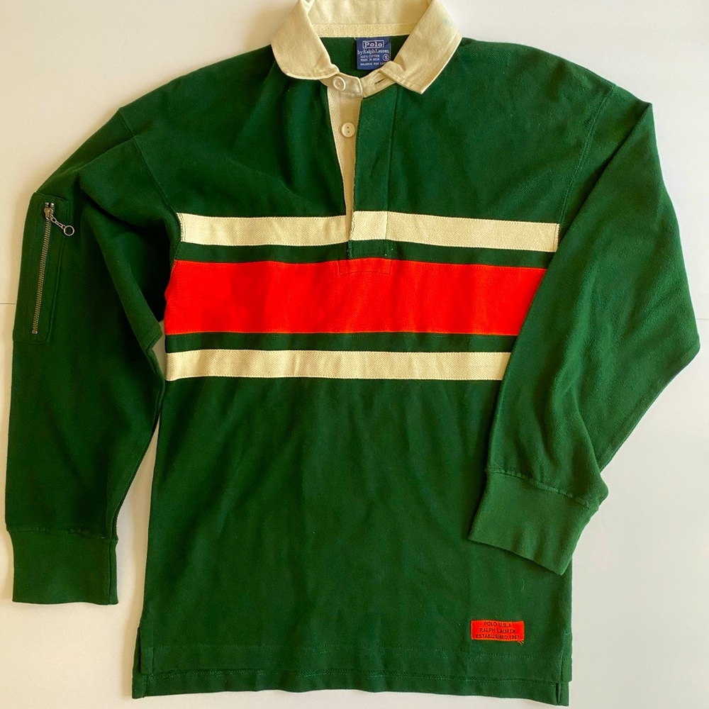 Vintage Ralph Lauren Green Orange Rugby Shirt S